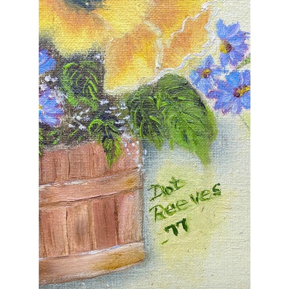 Country Flowers Original Art Painting Handmade Wood Frame Floral Vtg 12x10 - Picture 8 of 13